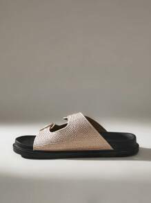 Solecia Women's Fashion Casual Rhinestone Double Buckle Design Slide Sandals Spring Shoes Spring Break Easter - Pink - View 6