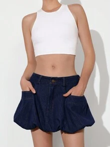 Aveloria Affinna Women's Academy Blue Washed Ruffle Hem Denim Mini Skirt - Medium Wash - View 6