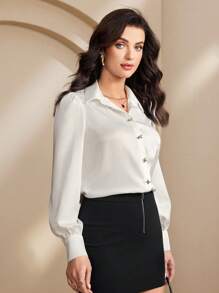 SHEIN Unity Women's Casual Versatile White Blouse - White - View 6