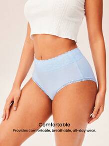 LUVLETTE Bộ 3 quần lót ren thoáng khí chất liệu cotton cơ bản, quần lót cạp cao cho nữ - Màu sắc tươi sáng, thời trang mùa xuân - Nhiều màu - Xem 4