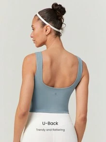 GLOWMODE Powersculpt™-Air 吸汗凉爽感觉高弹力 U 形后背圆领运动胸罩高强度健身跑步训练可拆卸罩杯 - 灰色 - 查看 3
