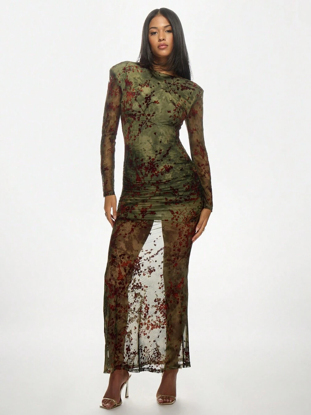 sheer overlay dress with sleeves Cold shoulder evening dress with sheer overlay