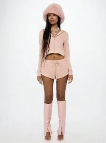 SUMWON WOMEN Bộ đồ thể thao bó sát có khóa kéo mặc ở nhà tập luyện thể dục chạy bộ tập luyện - Hồng - Xem 3