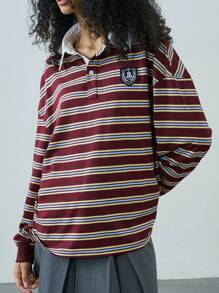 Easelle Easelle Striped Polo Collar Long-Sleeved Top T-Shirt Spring And Summer 2025 Retro Casual Daily Versatile