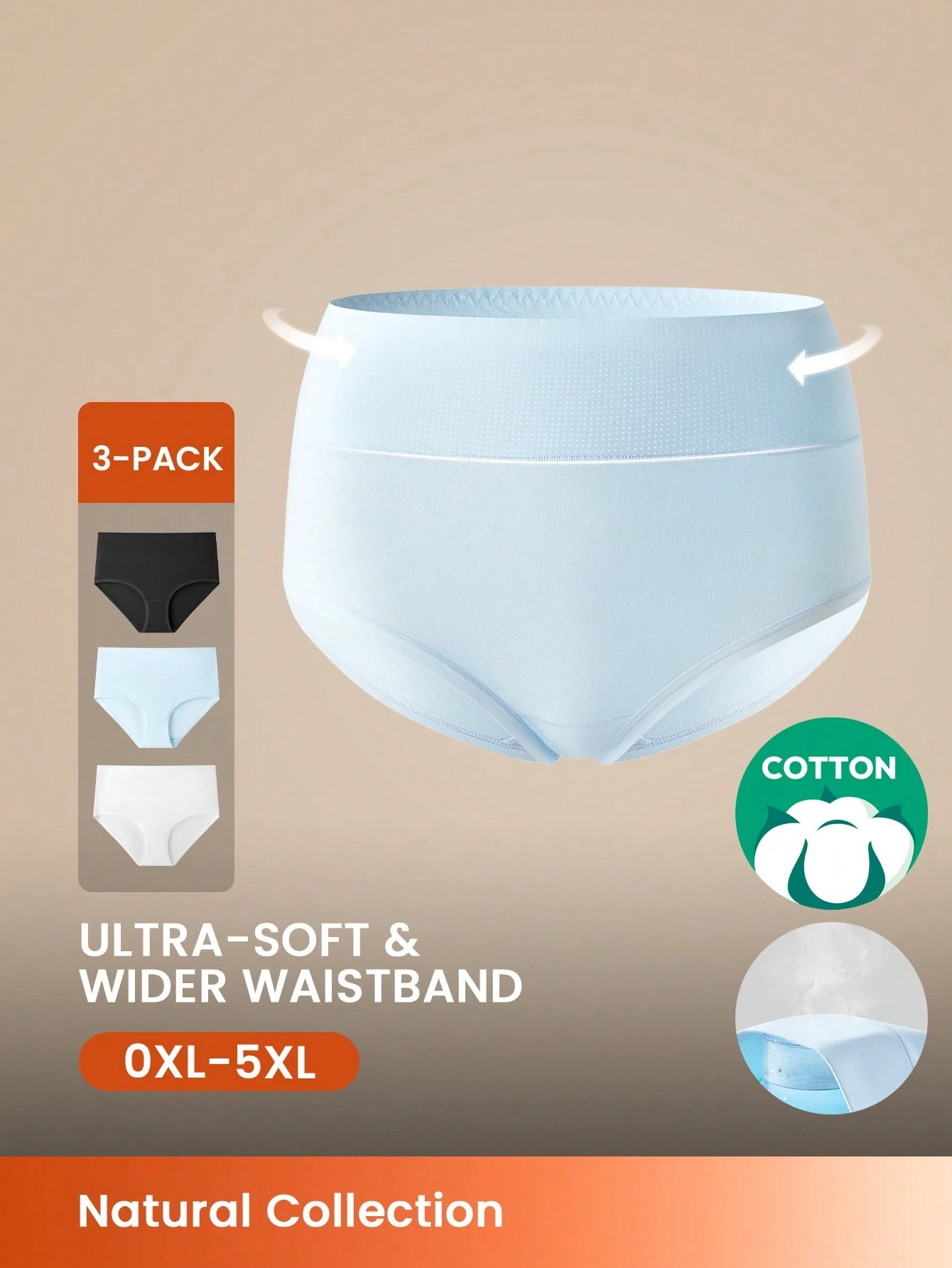 Conjunto de 3 bragas de tiro alto de algodón ligero para mujer, en colores pastel, para máximo confort