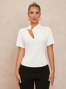 Lumalex 春季郊游 夏季假期 复活节 波西米亚风 海滩 户外 层次丰富 婚礼季 宴会 成人礼 海滩 海边 女士纯色短袖T恤，休闲时尚，适合日常穿着、毕业典礼、教师节、返校季等场合 - 白色 - 查看 6