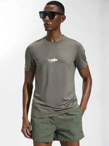 Manfinity Homme Camiseta de manga corta de surf con estampado simple de tiburón para hombre