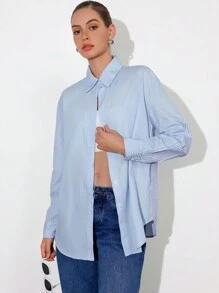 Aveloria Affinna Casual Loose Relaxed Oversized Splicing Striped Color Block Women Long Sleeve Shirt Fall Cloth For Women - Multicolor - View 4