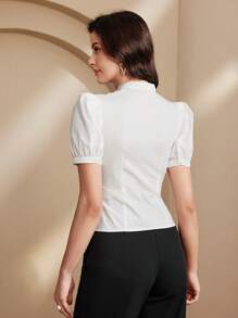 Chiquease Women's Slim Fit Bowknot Wrap Waist Blouse - White - View 2