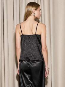 AiiRZ Luxury Satin Jacquard Cowl Neck Camisole Evening Top Party Club Cocktail Sleeveless Slim Fit Dressy Tank Metallic Sheen Holiday Special Occasion