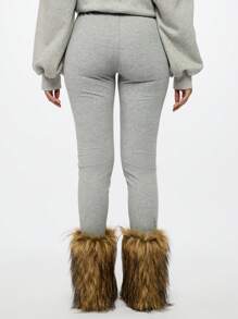 SUMWON WOMEN Quần legging cạp cao có gân mùa đông ấm áp, quần dài co giãn mềm mại thoải mái - Xám - Xem 2