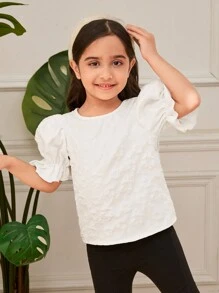 SHEIN Young Girls' Solid Color Short Sleeve Simple Fashion Casual Blouse - Multicolor - View 4