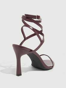 CUCCOO SZL Sandálias de salto alto ajustáveis minimalistas e elegantes femininas cor de vinho, uso casual diário - Borgonha - Ver 10