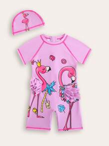 Newborn Girls One-Piece Swimsuit With Placement Print - Multicolor - View 1