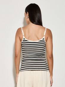 AiiRZ 条纹吊带背心罗纹背心夏季无袖基本款细肩带休闲修身必备分层弹力上衣 - 彩色 - 查看 2
