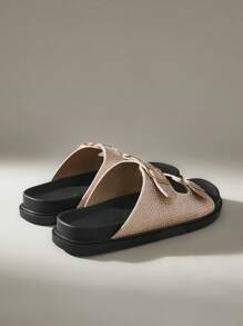 Solecia Women's Fashion Casual Rhinestone Double Buckle Design Slide Sandals Spring Shoes Spring Break Easter - Pink - View 3