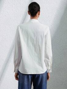 SHEIN Privé Chemise lin manche longue col montant avec volant effet patchwork floral 3D style villégiature