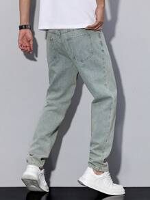 Manfinity Homme Men's Casual Denim Jeans, Simple & Fashionable For Everyday Wear - Blue - View 2