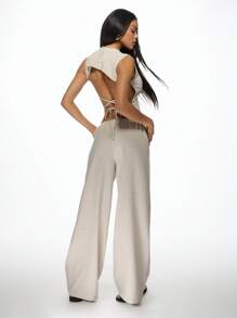 MISSGUIDED Conjunto a juego de top corto y pantalón de pierna ancha, conjunto de dos piezas para verano, playa, resort, vacaciones, ropa informal de descanso