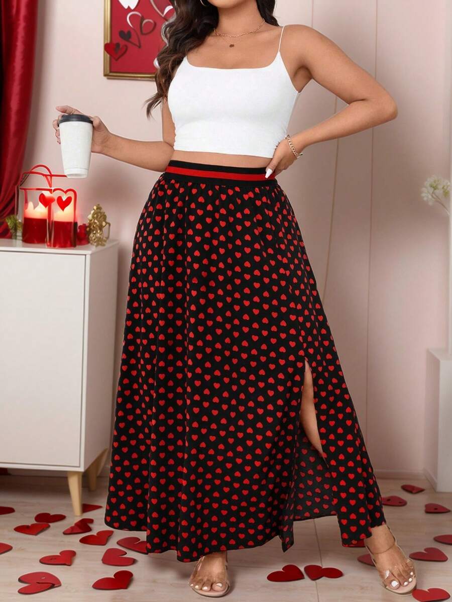 SHEIN Clasi Váy chữ A in hình trái tim cỡ lớn cho nữ, đơn giản thanh lịch - Nhiều màu - Xem 1