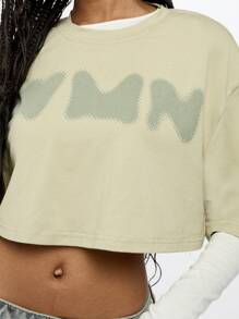 SUMWON WOMEN 图案双层短款 T 恤，长袖分层休闲家居服运动休闲超大街头风格 - 彩色 - 查看 7