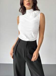 Firerie Body elegante, romántico y de moda para uso diario, con diseño sexy de tirantes, ajustado y con decoración floral 3D fruncida, adecuado para fiestas, fiestas navideñas, vacaciones, regreso a clases, citas románticas y bodas