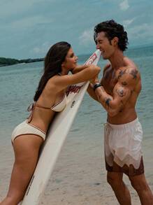 Swim Mod Women Halter Bikini Set Patchwork Color Matching For Couples, For Summer Beach Vacation, Couple Matching - Multicolor - View 5