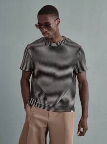 SUMWON Camiseta básica de manga corta con rayas, cuello redondo, jersey casual de verano, longitud regular, moda urbana