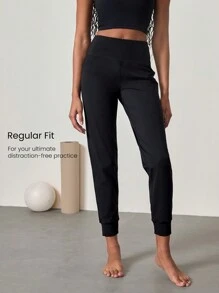 GLOWMODE FeatherFit™-Air 高腰慢跑裤，带后袋，低冲击瑜伽日常 - 黑色 - 查看 4