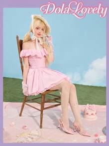 Dola Lovely 女士时尚仿珍珠蝴蝶结装饰舒适百搭洛丽塔高跟鞋春季鞋 - 粉色 - 查看 2