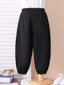 SHEIN Young Boy Plain Minimalist Fashionable Casual Pants, Everyday Wear