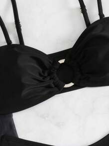 Swim EVENT 3 pièces Set Springbreak : Cache-maillot à motif floral noir, robe de plage, bikini sexy et élégant, convient pour la fête, les vacances, le casual - Noir - Voir 8