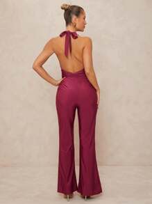Lumalex Spring Outing Summer Swimsuit Swimwear Swim Old Money Vacation Bohemian BOHO Sea Beach Hot Outdoor Wedding Season Banquet Coming Of Age Ceremony Seaside Deep V-Neck Backless Ruched Waist Women's Jumpsuit - Red Violet - View 2