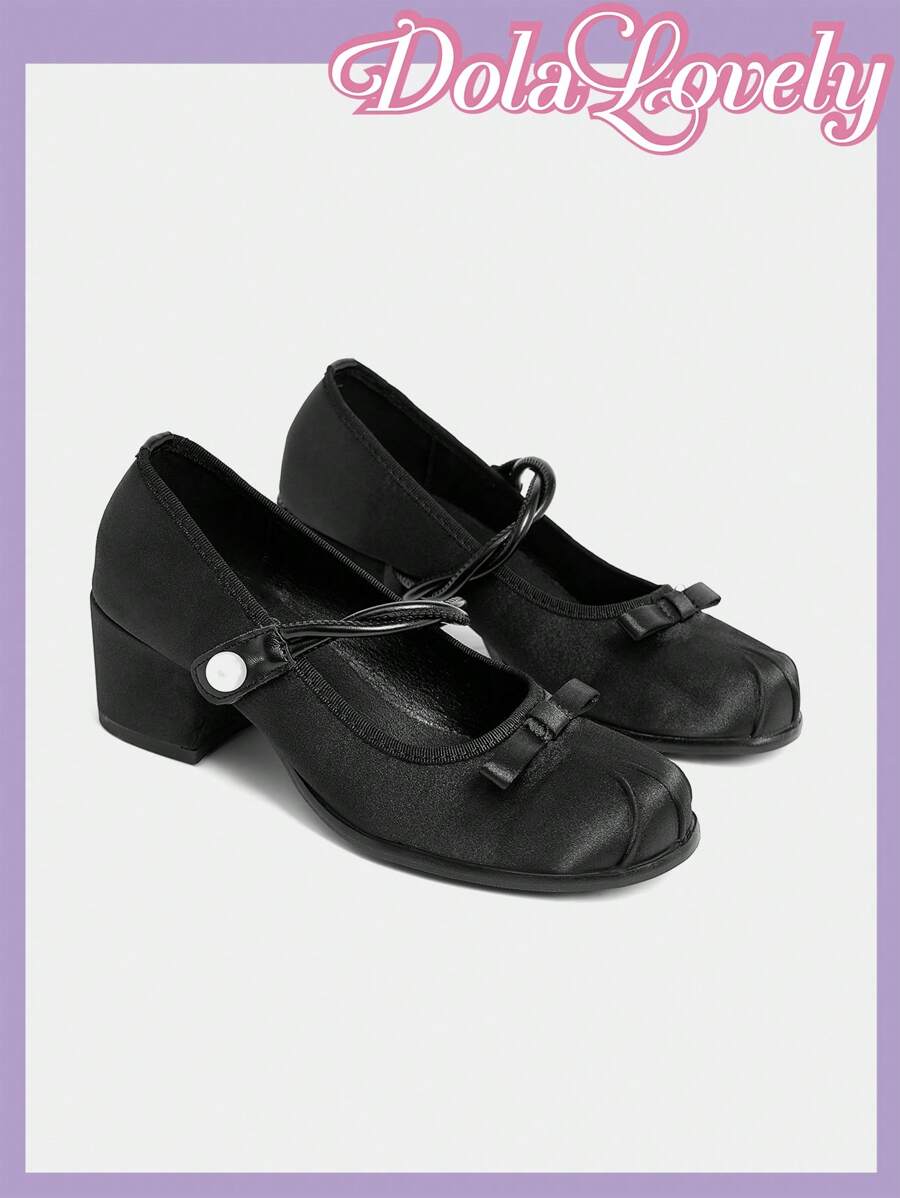 Dola Lovely 2024 New French Chunky Heel High Heels Women Spring Autumn Mary Jane Shoes, British Style Spring Break Easter - Black - View 1