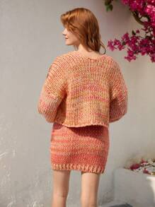 Skyraze Women Orange Mixed Yarn Short Knit Cardigan,Hand-Crocheted - Orange - View 2