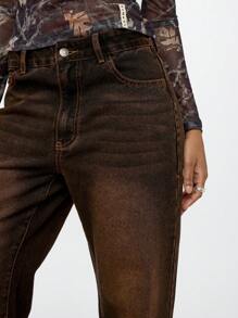 SUMWON WOMEN Classic Wide Leg Oversized Denim Jeans, Vintage Style Brown Washed High Rise Pants, Y2K Fashion Retro Casual Long Trousers Street Style - Brown - View 6