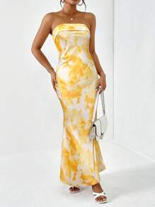 Firerie Women's Yellow Tie Dye Printing Satin Silk Floral Allover Print Elegant Backless Sexy Dress,Floral Print Long Dresses ,Long Bodycon Dress,Summer Long Dresses,Backless Dress,Beach Dress ,Bridesmaid Dress, Spring Outfit ,Hawaiian Long Dress,Carnival,Birthday Outfit For Parties,Music Festival,Easter,Graduation Season,Wedding Season, Brunch Women's Dresses, Bohemian,Date Night, Cocktail Party,Elegant,Graduation Season,Homecoming Season, Wedding Season,Pastel Dresses For Women,Vacation - Yellow - View 3
