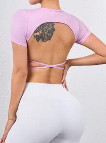 Absorbs Sweat Softness Contrast Mesh Knot Side Sports Teeworkout Tank Top