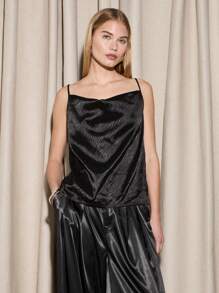 AiiRZ Luxury Satin Jacquard Cowl Neck Camisole Evening Top Party Club Cocktail Sleeveless Slim Fit Dressy Tank Metallic Sheen Holiday Special Occasion