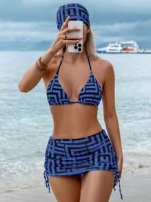 Swim Vcay 女士几何印花比基尼泳装套装，适合夏季度假和海滩 - 藍色 - 查看 1