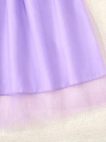 Teen Girl Floral Print Ruffle Hem Mesh Splice Dress - Purple - View 4
