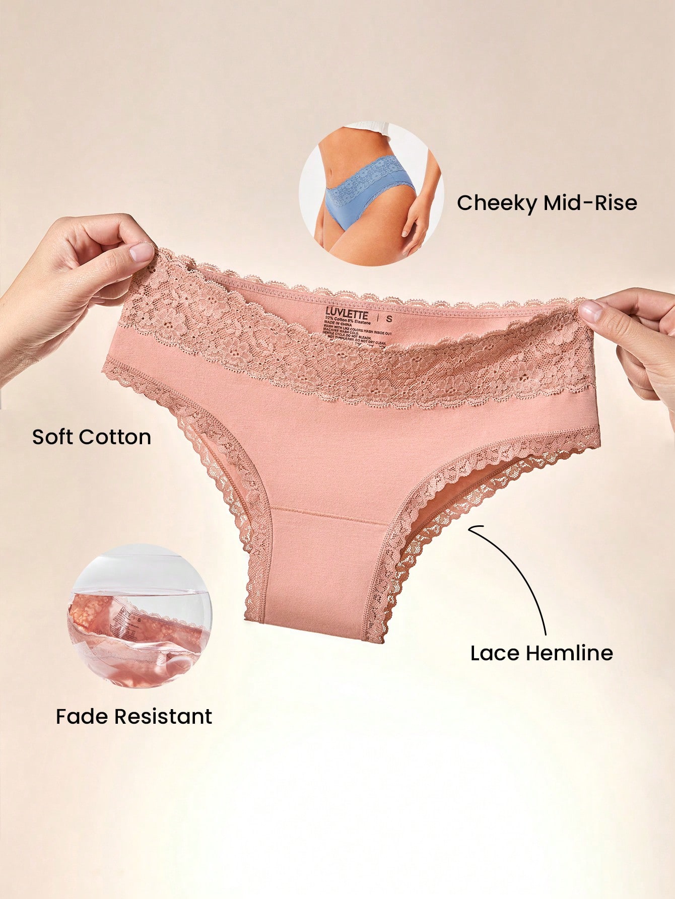 Set di 3 mutandine basic in cotone leggero a vita media con dettagli in pizzo per donna