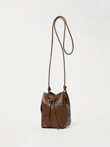 Mini Casual Woven Texture Drawstring Design Crossbody Bag - Coffee Brown - View 8