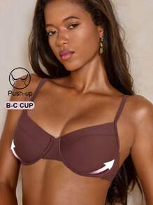 Women's Solid Color Spaghetti Strap Minimalist Bikini Top, Casual Resort Wear, For Summer Beach Vacation - Brown - View 5