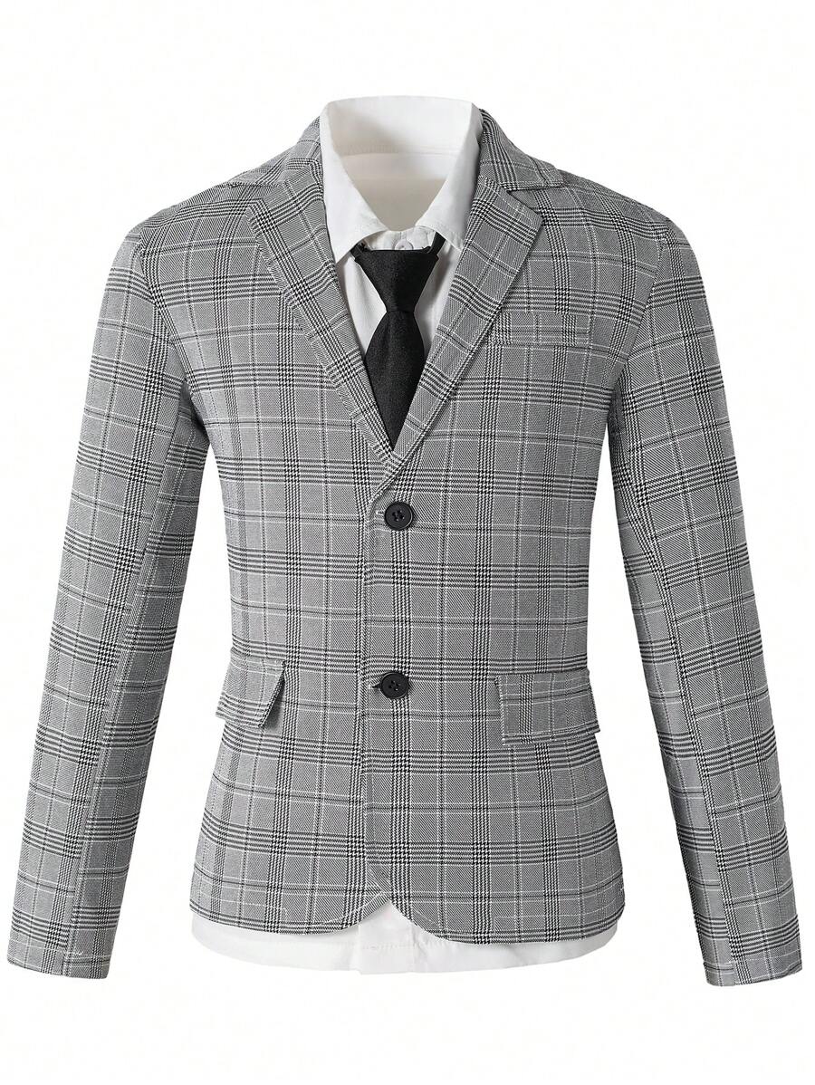 SHEIN 1 szt. marynarka w paski dla chłopców w wieku od 1 do 12 lat, elegancka i efektowna, idealna na przyjęcia urodzinowe, formalne wydarzenia, wesele, ukończenie szkoły, chłopca na przyjęciu, chłopca na weselu