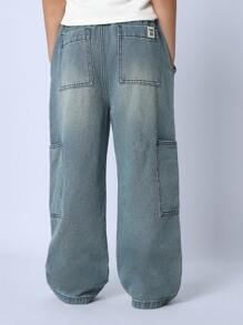 SUMWON Skateboard Champion Cargo Denim Jeans Wide Leg Relaxed Fit Streetwear Baggy Pants With Multiple Pockets Teen Urban Fashion Pants Fall Winter - Blue - View 5