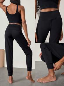 GLOWMODE FeatherFit™-Air 高腰慢跑裤，带后袋，低冲击瑜伽日常 - 黑色 - 查看 8