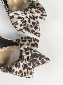 CUCCOO CHICEST Women's Fashion Leopard Print Bow Decor High Heel Pumps Spring Break Easter Prom Heels - Brown - View 3