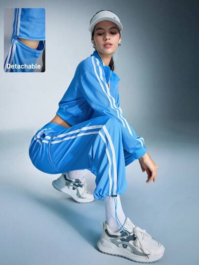 SHEIN Sports Veste rayée à manches longues et jogging pour femmes, ensemble décontracté pour l'extérieur