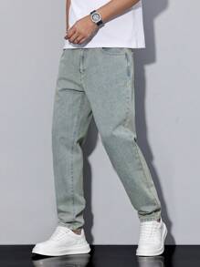 Manfinity Homme Men's Casual Denim Jeans, Simple & Fashionable For Everyday Wear - Blue - View 7